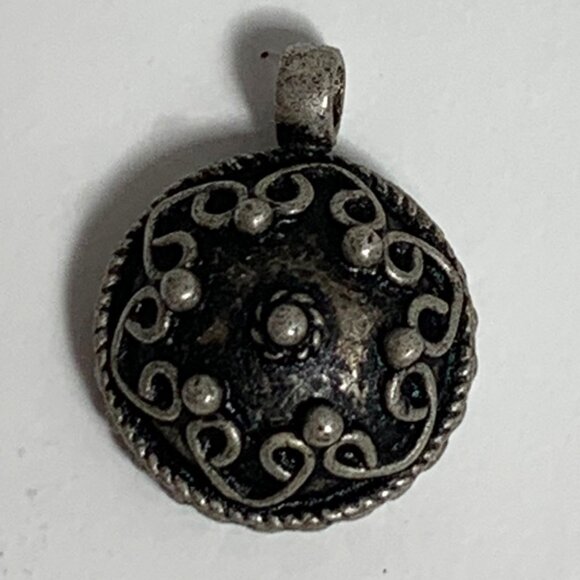 VTG Sterling Silver 925 Tribal Dot Circle Convex Disc Round Mandala Pendant .6" - Picture 7 of 11